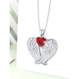POTOPYY Garnet Angel Wings Necklace Sterling Silver Guardian Angel Pendant Garnet January Birthstone Jewelry Birthday Christmas Gifts for Women