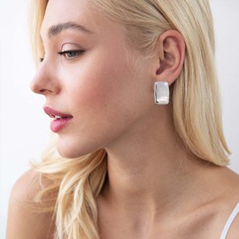 COARVXA 925 Sterling Silver Chunky Gold Rectangle Stud Earrings for Women| Dainty Thick Stud Earrings | Geometric Square Earrings | Minimalist Geometric Earrings Gifts Jewelry for Women