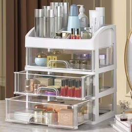 Organizador de maquillaje con 3 cajones, vitrinas de cosméticos, caja de almacenamiento de maquillaje (3 cajones)