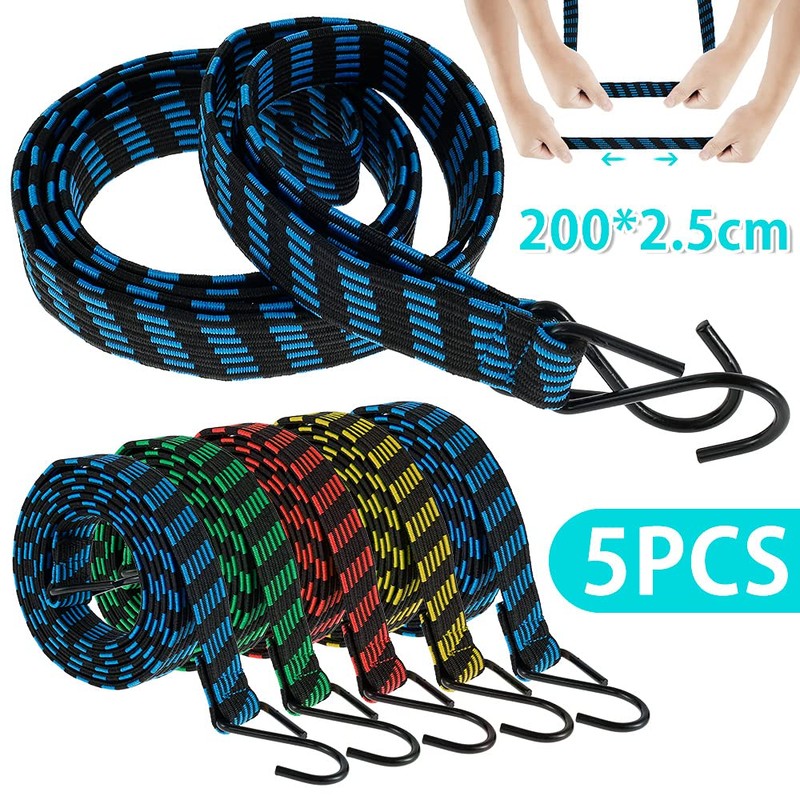 5Pcs 78.7inch Bungee Cords Elastic Bungees Cords with Hooks Heavy