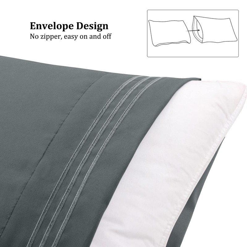 PiccoCasa Bolster Pillow Cases 2 Pack Embroidery Brushed Microfiber Body