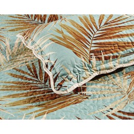 Masterplay 3-Piece Fine Printed Tropical Palm Leaves Oversize (100" X 95") Quilt Set, Bedspread Coverlet Queen Size Bed Cover (Sage, Aqua, Brown, Khaki)