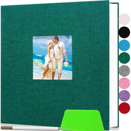 Large Photo Album Self Adhesive Pages - Photo Album Book for 2x3 4x6 5x7 8x8 8x10 8.5x11 Photo, 40 Pages, Linen Cover with Front Window, DIY Photo Book, Dark Green