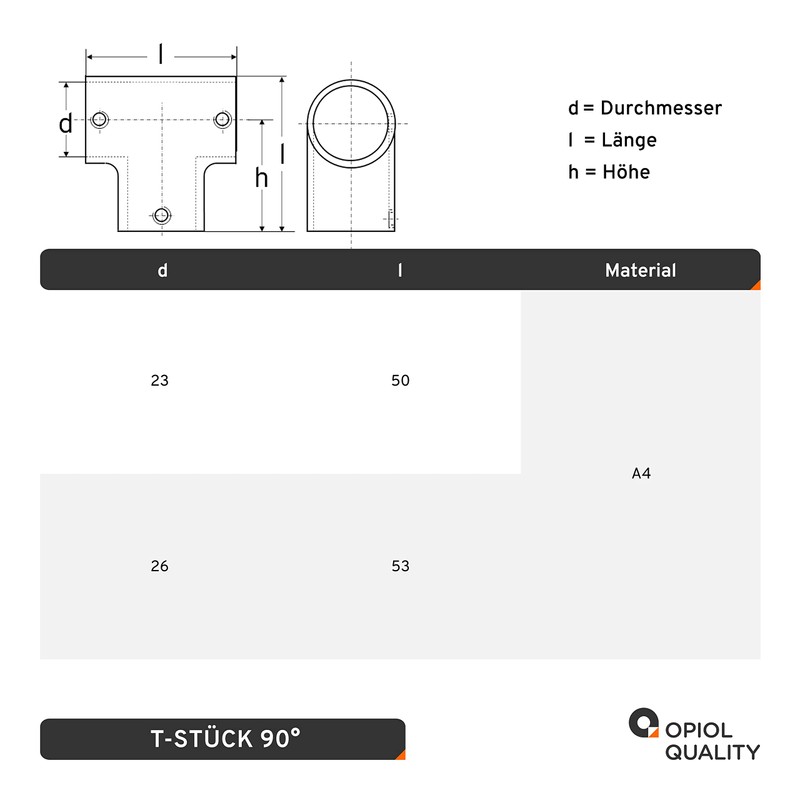 OPIOL QUALITY® Railing T-piece 90° 25 mm made of stainless