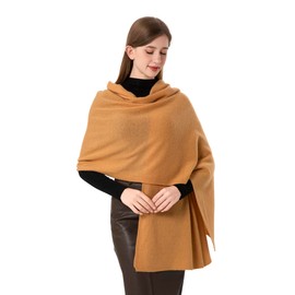 HOPETLA Cashmere Wrap Warm Soft Knitted Scarf Stole for Women Airplane Travel Blanket Shawl 87x28 in Extra Large Pashmina (Light Tan)