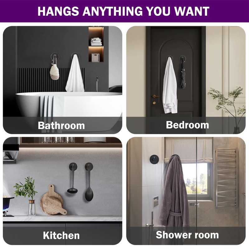 JOMOLA Stainless Steel Bathroom Suction Hooks - No Drill Adhesive-Free