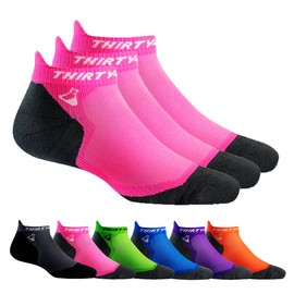 Thirty48 Ultralight Athletic Running Socks for Men and Women with Seamless Toe, Moisture Wicking, Cushion Padding (Medium - Women 7-8.5 // Men 8-9.5, [3 Pairs] Pink/Gray)