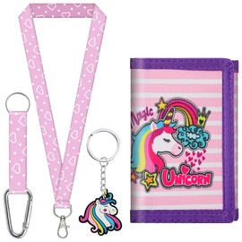 sundee Kids' Wallets for Boys and Girls, Trendy and Functional with Eye - Catching Charms and Matching Lanyards in Multiple Themes - Ideal for Every Little Explorer's Storage Needs-Unicorn 2