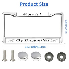 Protected by Dragonfly License Plate Frame for Religious People Dragonfly Lover License Plate Frame Metal Dragonfly Christian Faith Scratch-Resistant License Plate Frame with Chrome Screw Caps
