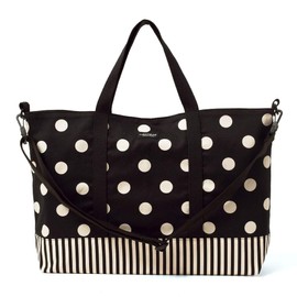 COLORFUL CANDY STYLE N0926100 PolkaDot Gusseted Lesson Bag, Polka Dot Large (Twill, Black) x Narrow Strip (Twill, Black)