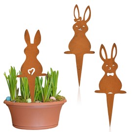 Auirshiky Easter bunny garden decoration, rabbit garden decoration, Easter bunny decoration made of iron, flower stake Easter rust, for rust decoration for the garden, balcony and terrace