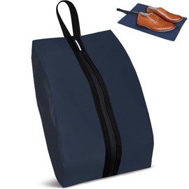 Shoe Bags for Travel, Waterproof Oxford Fabric, Zippered Shoe Storage Organiser with Handle, Lightweight Dustproof Shoe Pouch for Trainers, Gym, Business Trip, 16.5 x 9.8 Inches (Shoe Bag Navy Blue)