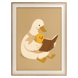 VIYYIEA Framed Wall Art for Living Room, Mother Duck Reading to Baby Duck Canvas Prints, Humorous Home Decor, Animals Painting Picture, Bathroom Wall Decor Gifts for Friends or Family - 16L x 12W