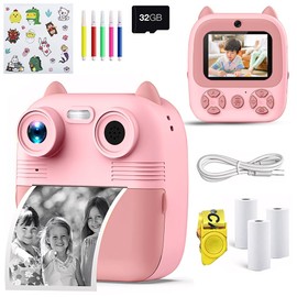 JESWO Cámaras Digitales Instantáneas, Camara Fotos Infantil Instantanea, Cámara para Niños con una batería de 2200 mAh, una Tarjeta SD de 32 GB y Tres Rollos de Papel térmico, es compacta y portátil