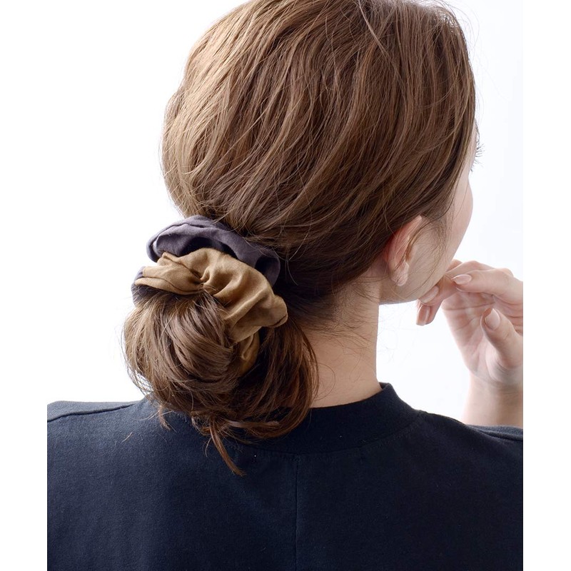 VINGTAINE HS-138-BR- Bi-Color, Scrunchy, Big, Large, Linen, Casual, Two-Tone Hair