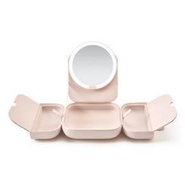 AMIRO M2 LumoCube Makeup Mirror with Bag - Portable LED Makeup Mirror with Lights, 5-Level Brightness, 3-Color Lights - Travel Makeup Organizer - Pink