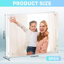 Cabaubl 5x7 Acrylic Picture Frames, 6 Pack Clear Acrylic Photo Frame, 20mm Thicker Frameless Picture Frame,Freestanding Double Sided Magnetic Photo Frames for Family, Wedding, Office, Desktop Display