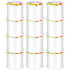 PAXCOO 12 Rolls Elastic String for Bracelets, Stretch Magic Elastic String Bead Cord Jewelry Thread for Bracelet, Necklaces, Clay Beads, Pony Beads (White)