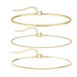 Vurotry Ankle Bracelets for Women 14K Gold Plated Layered Anklet Waterproof Cuban Chain Adjustable Multi-layer Anklet Exquisite Jewelry for Women (Style 1)