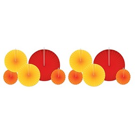 Beistle 10 Piece Accordion Paper Fans, Assorted, Red/Orange/Yellow