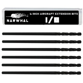 1/8 Inch x 6 Inch Aircraft Drill Bit (Professional Grade 6 Pack) Extra Long Black Oxide Cobalt Extension Bit - Perfect for Drilling into Sheet Metal, Stainless, Aluminum, Wood, & Copper