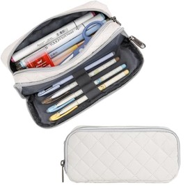 Della Gao Pencil Case 2 Compartments Large Capacity Pencil Pouch Marker Pen Bag Coin Pouch Office Stationery Organizer,Beige
