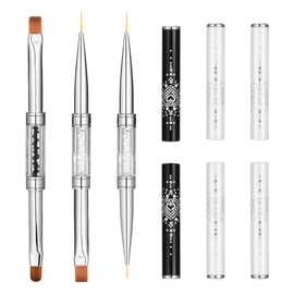 Giantree 3Pcs Double Ended Nail Builder Gel Brush, French Manicure Tip Nail Gel Liner Brushes, Double Ended Nails Art Brushes, Brush Liner Hard Gels for Design Professional Nails Art(2 White 1 Black)