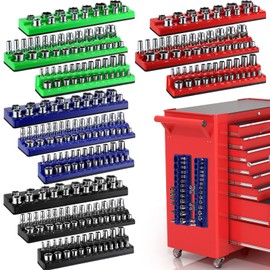 Datanly 12 Pcs Magnetic Socket Organizers Sets Compatible with SAE and Metric Magnetic Socket Holders 1/4'', 3/8'', 1/2'' Drive Socket Trays Kits Holds 282 Standard and Deep Size Sockets (No Socket)