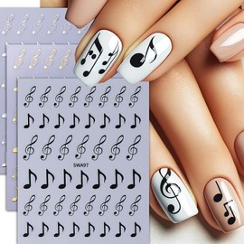 3 Sheets Music Notes Nail Stickers,Music Symbols Nail Art Decals 3D Self-Adhesive Nail Supplies Accessories Spring Summer Nail Decals for Women Nails Decoration