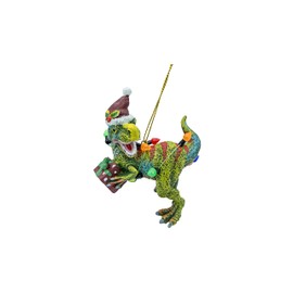 Dinosaur Christmas Tree Ornament T Rex Covered in Lights for Kids