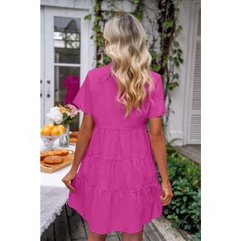 luvamia Shirt Dresses for Women Button Down Babydoll Collared Swing A Line Short Tunic Dress Babydoll Dress for Women Flowy Dresses for Women Shirt Dresses for Women Hot Pink Size Medium