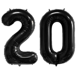 40 Inch Number Balloons 20 Black Big Giant Jumbo Number Foil Mylar Balloons for 20th Birthday Party Supplies Anniversary Events Decorations (black-20)