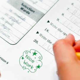 Teacher Stamp, Education Marking Stamp, Reward Stamps for School - Nice Work Star, Impression Size Approx. 23x23 mm, Green Ink