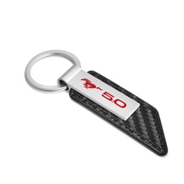 iPick Image Compatible with Ford Mustang 5.0 in Red Carbon Fiber Texture Black PU Leather Strap Key Chain