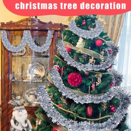 Riceshoot 131.23 ft Christmas Tinsel Garland Metallic Tinsel Twist Garland Bulk Christmas Tree Decorations Christmas Tinsel Glittering Hanging Garlands for Xmas Party Decor(Silver)