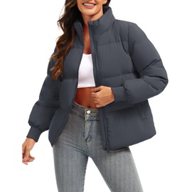 YUCOLEN Puffer Jacket for Women Warm Winter Coats Stand Collar Quilted Down Jackets with Pockets Dressy Trendy 2025,DarkGrey, S