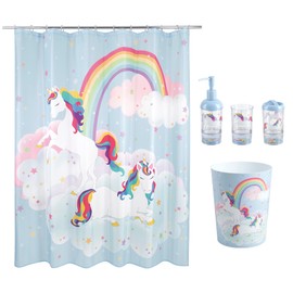 Allure Home Creation Unicorn and Rainbow 5-Piece Bath Collection: Shower Curtain, Soap Dispenser, Toothbrush Holder, Tumbler and Wastebasket