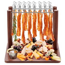 Wonderjune 2 Rows Bacon Rack Tray 13 Inch Bacon Display Holder Simple, Quick, and Easy to Use Serving Dishes for Wedding Home House Warming Gifts