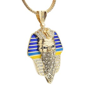 Bling Cartel Masked Pharaoh Gangster Iced Thug Pendant Gold Finish Necklace 36 Inch Long Franco Hip Hop Chain