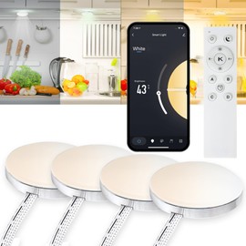 4 PCS Aluminum WIFI Double White Light Color temperature adjustment 2700k-6500k Under Cabinet Lights Kit Work with Alexa,Google Assistant,App and RF Remote, with Timmer Dimmable for Kitchen Bedroom