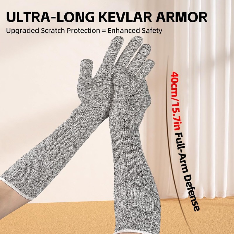 Ultra-Flexible Pet Handling Sleeves: 15.7” Kevlar Scratch-Resistant Gloves for Cat