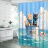 Funny Cats Shower Curtain,Catanic Animal Ocean Kittern Cute Blue Polyester