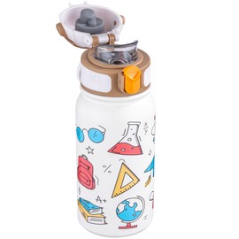 OLDLEY Kids Water Bottle 12oz Insulated Water bottle, Double Wall Stainless Steel Vacuum Bottle, Leak-Proof Sport Bottles for School Boys Girls, White Trophy