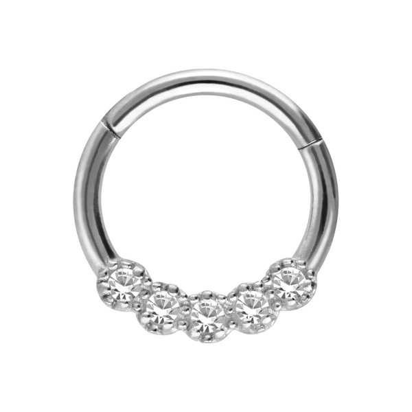 PIERCINGLINE Surgical Steel Segment Ring Clicker - 5 Crystals -