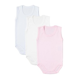 rise&Raba Baby Bodysuit 3 pcs | 100% Organic Cotton Baby Bodysuits with Straps | Comfortable and Sweet Bodysuits for Girls and Boys (White-Ecru-Pink, 1-2 Year)