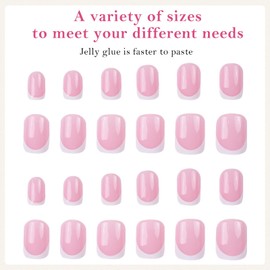 French Press On False Nails: 12 Pcs Pink Short Square Tips Gel Nail, DIY Manicure for Nail Extension, Full Cover False Nails Nude Square Stick on Nails