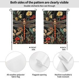 Vintage Dragonfly Floral Garden Flags 12×18 Inch Double Sided Decorative Yard Banner Seasonal Flag for Outdoor Outside Decor