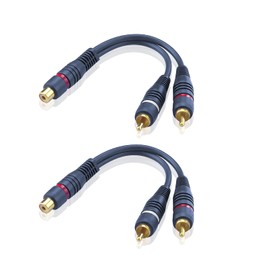 SIENOC 2x RCA female to Dual RCA Male 15cm Audio Cable Adapter (Navy Blue)