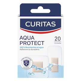 CURITAS Venditas Adhesivas Aquaprotect, 100% resistentes al agua, ideales para bañarse y nadar, protegen la herida contra la suciedad y bacterias, 20 piezas