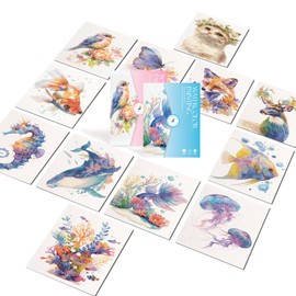 Watercolor Coloring Paper Set-All in One Pocket Watercolor Painting Book|Creative Watercolor Arts and Crafts for Adults&Kids Beginners|DIY Line Sketch Coloring Papers with Water(Animal Series)
